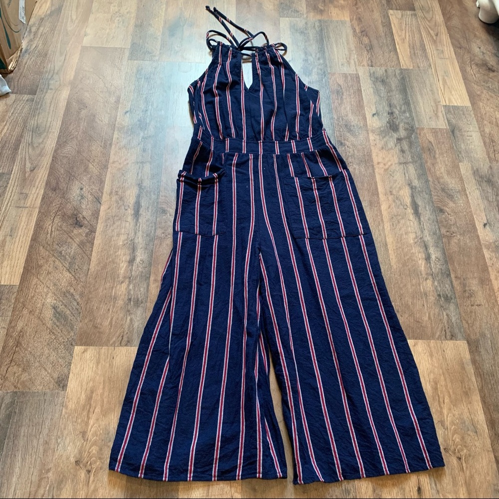 Universal Thread Stripe Linen Style Jumpsuit - image 1